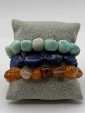 Set of 3 Handmade Multi-Stone Stretch Bracelet Set